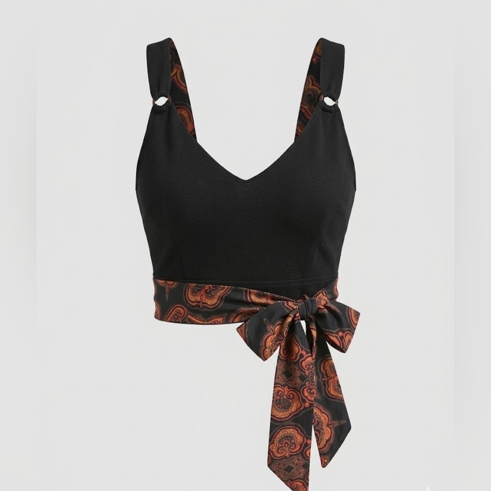 Free People Reversible Side Tie Paisley Crop Top
